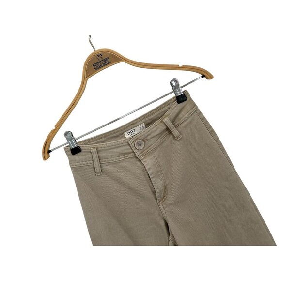 Oat High-Waisted Wide-Leg Jeans Khaki Color Pants With Frayed Hem - Picture 2 of 9